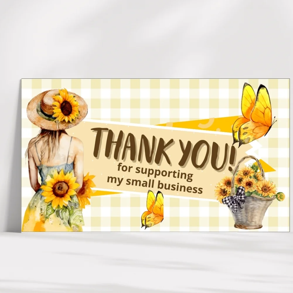 60 Thank You Cards Small Business Packaging Inserts  Glossy Finish Sunflowers